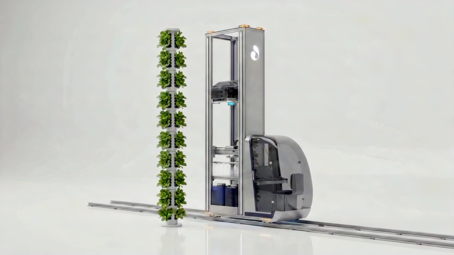 The H-05 beside the grow tower after scanning and misting the crop